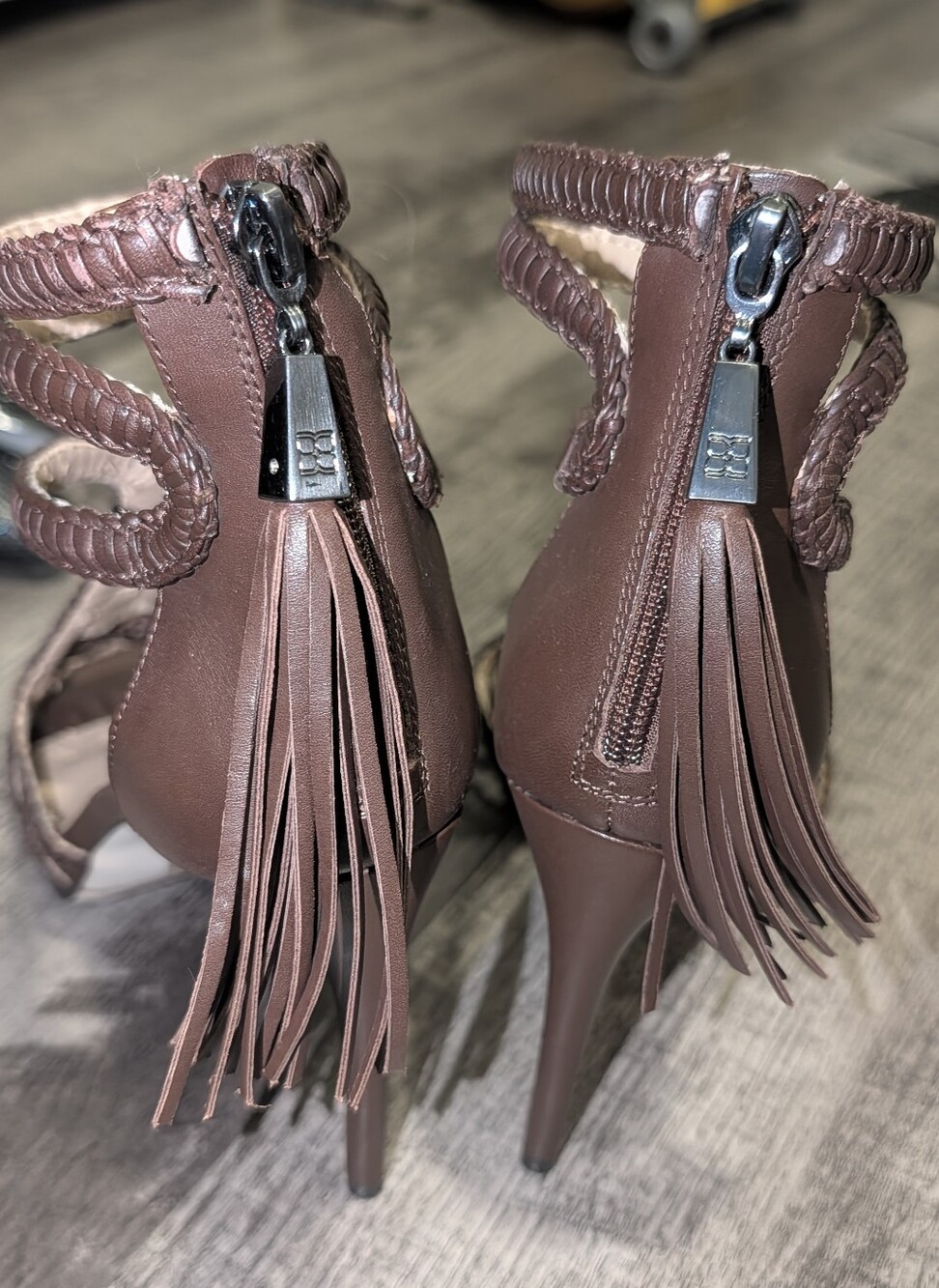 BCBGMAXAZRIA Brown Woven Tassel Strappy Stiletto Heels Size 9 - Picture 4 of 8
